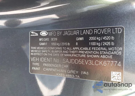 2020 Jaguar F-Type P340 Rwd Automatic z USA, uszkodzony, nr VIN SAJDD5EV3LCK67774